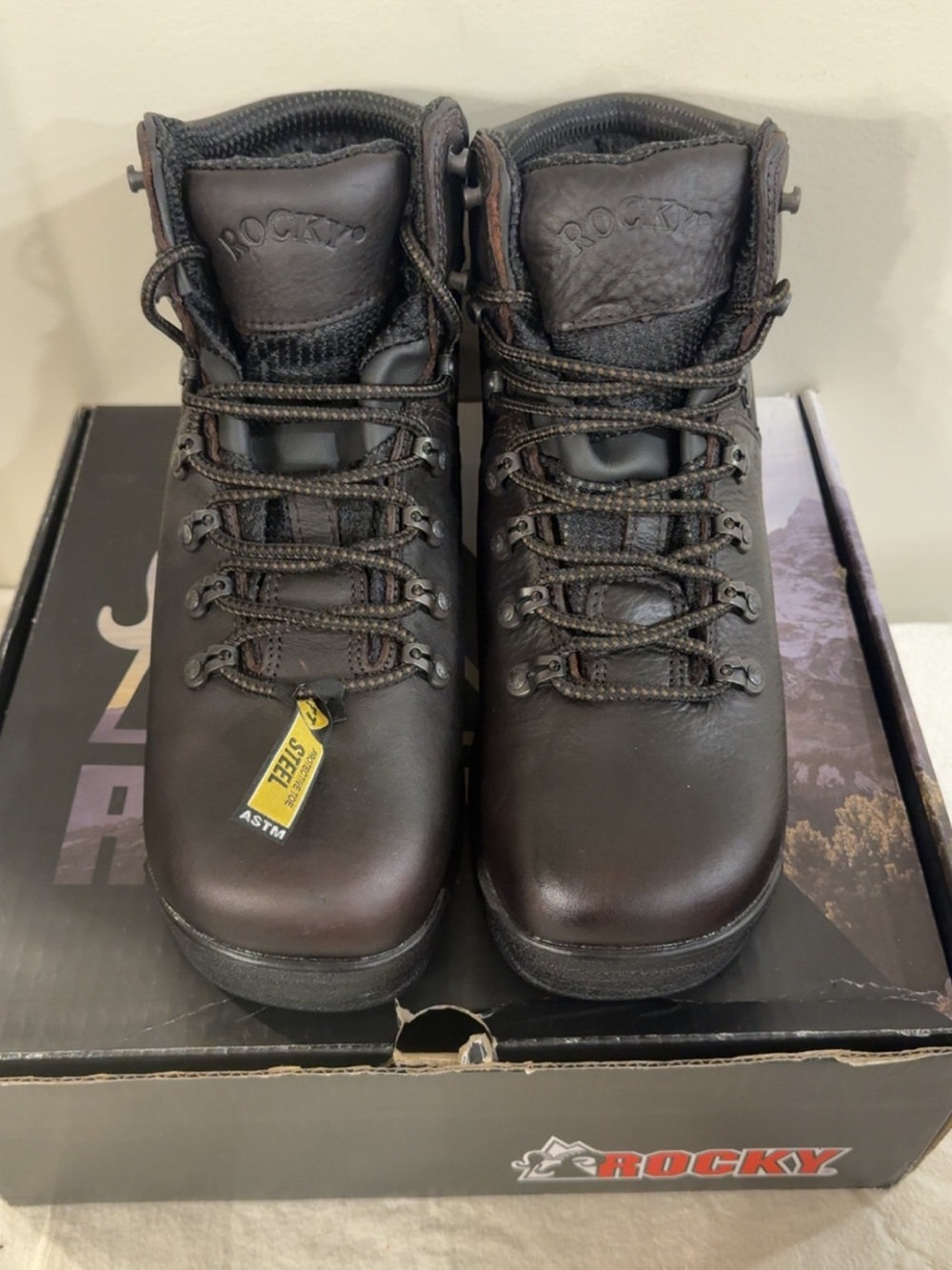 Rocky Men's Dark Brown Leather Hiking/Work Boots Steel Toe